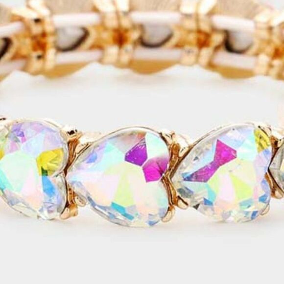 Heart Abalone Crystal Stretch Gold Evening Bracelet - Picture 2 of 5